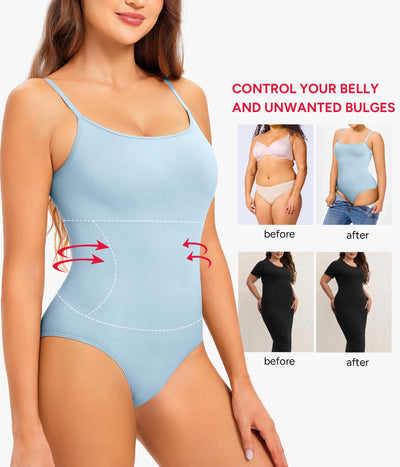 Nebility Shapewear Bodysuits for Women - Tummy Control Square Neck Bodysuit Seamless Full Body Shaper Going Out Top
