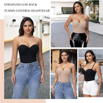 SHAPERIN Women's Tummy Control Shapewear Bodysuits Strapless Low Back Body Shaper with Built-in Bra & Removable Straps
