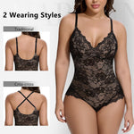 SHAPERIN Women's Lace Shapewear Bodysuit Tummy Control V Neck Backless Body Shaper Cami Tops Thong Body Suits