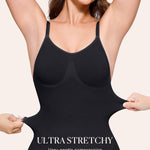 BRABIC Waist Trainer Bodysuit for Women Tummy Control Shapewear Round Neck Seamless Butt Lifter Full Body Shaper (Large, Black Mid Thigh)
