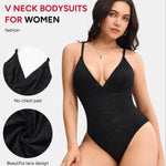 Nebility Lace Bodysuit for Women Tummy Control Shapewear V Neck Body Suits(Large,Black)