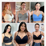FeelinGirl Wireless Supportive Push Up Bras for Women No Underwire Bralette Comfortable Seamless Tshirt Low Back Bra with Padded for Everyday Black M