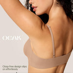 OEAK Womens Comfortable Triangle Bras No Underwire Sexy Plunge Unlined Bralette Pull On Bra Seamless Everyday Tshirt Bras Nude,M