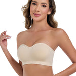 ANGOOL Strapless Bras for Women Wirefree Non-Slip Tube Top Invisible Bralette Seamless Padded Bandeau Bra, Beige, L