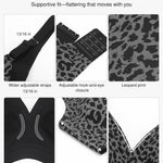 Popilush Womens Wireless Bra Seamless No Underwire Push Up Plunge Deep V Bralette with Adjustable Straps Everyday Comfortable T-Shirt Bra Leopard Black