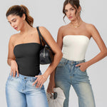 OQQ Womens Tube Bodysuits Strapless Basic Sleeveless Ruched Stretch Classic-Fit Tops Sexy Bodysuits Black