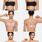 Vertvie Womens Strapless Bra Jelly Push Up Seamless Bandeau Bra Wireless Non Slip Silicone Tube Top Bras Padded Bralette(Leopard Pink,Small)