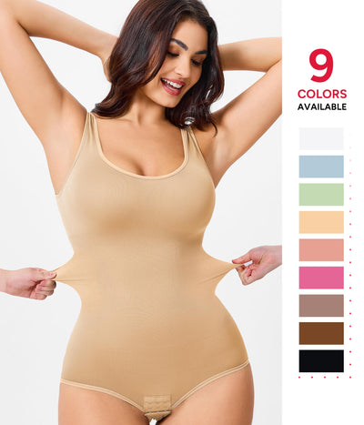 Nebility Women Waist Trainer Bodysuit Slim Full Body Shapewear Seamless Round Neck Jumpsuits Tummy Control Tops (XS/S, Beige)