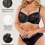 SHAPELLX Lace Bras for Women Unlined, Minimizer Push Up Bra with Underwire for Heavy Breast, See Through Bralette (Black 40C)