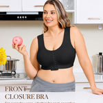 BRABIC Post Surgery Front Closure Bras for Women No Underwire Compression Bra Surgical Mastectomy Everyday Bra （Black, Medium