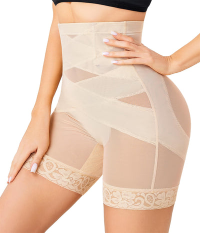 Nebility Shapewear Tummy Control Body Shaper Butt Lifting Shapewear Shorts High-waisted Girdles Thigh Slimmer Beige