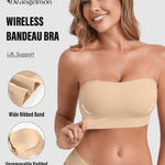 DEANGELMON Strapless Bras for Women Comfort Non-Slip Seamless Padded Bralette Clear Straps Wireless Tube Top Bra Nude Medium