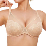 Popilush Bras for Women Lace Minimizer Underwire Bra, Unlined Full Coverage with Comfortable Lift for Large Bust