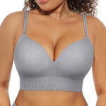 FeelinGirl Back Smoothing Bras for Women No Underwire Seamless Wireless Supportive Low Back Bra Comfortable T-Shirt Bra with Padding Heather Grey XL