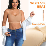 Seamless Jelly T Shirt Bras for Women No Underwire Comfort Wireless Padded Bralettes Soft Support Bras(#02 Latte(Padded)-Wide Strap,Small)