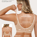 SHAPELLX Bra for Women Deep V Wireless Pushup Bra Plunge Seamless Comfortable Bras Unlined Tshirt Adjustable (Large Beige)