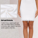 Vlazom Women's Satin Half Slip for Under Dresses Above Knee Underskirt with Lace Trim White Size Small