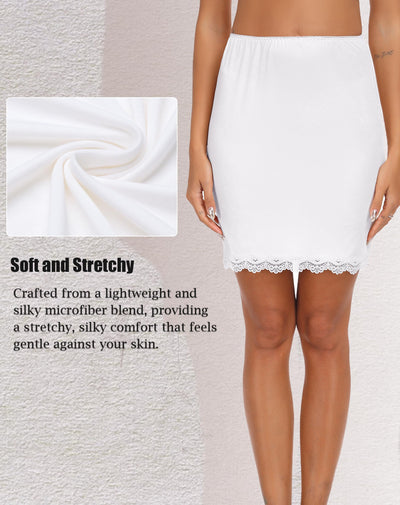 Vlazom Women's Satin Half Slip for Under Dresses Above Knee Underskirt with Lace Trim White Size Small
