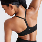 CRZ YOGA Butterluxe Y Back Sports Bras for Women - Padded Racerback Low Impact Spaghetti Thin Strap Workout Yoga Top Black Medium