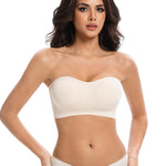 Lusait Strapless Bras for Women Non-Slip Seamless Padded Bandeau Bra Wireless Convertible Tube Top Bralette Beige M