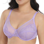 HSIA Minimizer Bras for Women Enchante Full Coverage Underwire Bras Plus Size Lifting Floral Lace Bra for Heavy Breast Purple