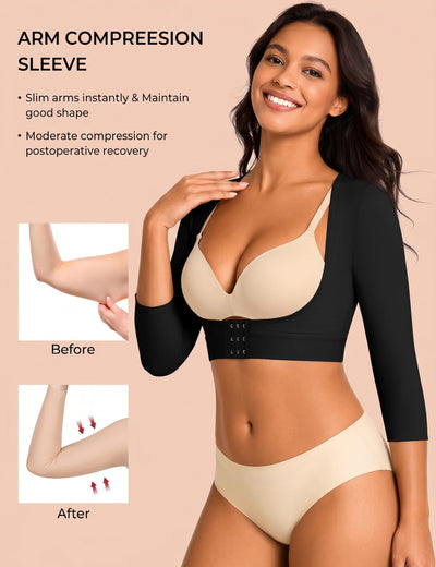 EUYZOU Arm Compression Sleeves for Women Post Surgery Front Closure Bra Slimming Arm Lipo Shapewear Top Underbust - Black XL