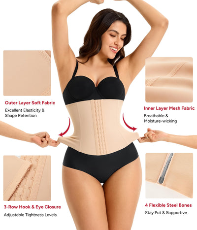Nebility Waist Trainer For Women Corset Shapewear Tummy Control Waist Cincher Girdle Seamless Postpartum Belly Band (Beige, X-Large)