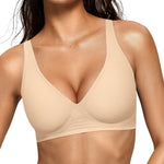 OEAK Womens Deep V Bras Comfortable Bra Support Push Up Bralettes Low Cut no Underwire Bra Plunge Seamless Tshirts Bras Beige XXL