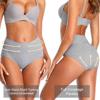 IROCUE High Waisted Underwear Cotton Brief Ladies Panties Full Coverage Breathable Tummy Control Underwear for Women Multipack-L