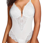 Popilush Shapewear Bodysuit Lace Corset Tops for Large Bust Tummy Control Low Back Thong Bodysuits for Women