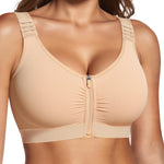 BRABIC Zip Front Closure Mastectomy Bras for Women Post Surgery Compression Everyday Surgical Wireless Wide Adjustable Straps(Nude, Large)