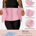 GainKee Waist Trainer for Women Corset Workout Cincher Body Shaper Tummy Control Shapewear Sweat Trimmer Latex Zipper Pink 3XL