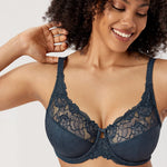 DELIMIRA Women's Plus Size Full Coverage Underwire Unlined Minimizer Lace Bra Sargasso 36E
