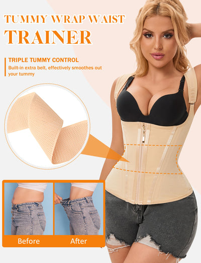 GainKee Waist Trainer for Women Corset Shapewear Workout Trimmer Belt Slimming Body Shaper Tummy Control Cincher Girdle Apricot