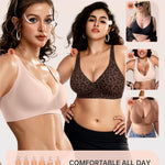OEAK Womens Deep V Bras Wireless Comfortable Bra Supportive No Underwire Bras Tshirt Push Up Bralettes Plunge Seamless Bra Coffee Leopard S