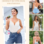 Irisnaya Backless Bodysuits for Women Tummy Control Lace Shapewear Body Suit with Built in Bra