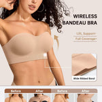 Vertvie Strapless Bras for Women Non-Slip Push Up Wireless Bandeau Bra Seamless Comfort Padded Tube Top Supportive Bralette(Nude,Large,Plain Jersey)