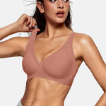 OEAK Womens Deep V Bras Wireless Comfortable Bra Supportive No Underwire Bras Tshirt Push Up Bralettes Plunge Seamless Bra Dusty XS