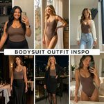 herslims Tummy Control Bodysuit for Women, Sculpting Shapewear, Brief, Thong, or Mid-Thigh Faja, Brown Thong 2X/3X
