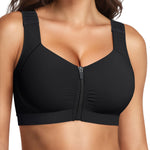 BRABIC Zip Front Closure Wireless Bras for Women Post Surgery Compression Mastectomy Surgical Back Smoothing Bra (Black, Medium)