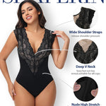 SHAPERIN Sexy Lace Bodysuit for Women Tummy Control Thong Shapewear Deep V Neck Body Suits Corset Tops Going Out Tank Top