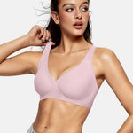 OEAK Womens Deep V Bras Comfortable Bras Support Push Up Bralettes Low Cut no Underwire Bras Plunge Seamless Tshirts Bras Pink S
