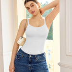 LODAY Compression Tank Tops Women Shapewear Tummy Control Body Shaper Scoop Neck Camisole Tops(White,Medium)