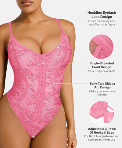 SHAPELLX Lace Bodysuit for Women Tummy Control Shapewear Backless Body Suits One Piece Body Shaper Thongs Small