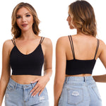 BQTQ 6 Pieces V Neck Cami Bralette Bra for Women Padded Cami Bras with Elastic Straps Seamless Bralettes Sleeping Bra Everyday Bralette Pack, M
