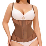 Nebility Waist Trainer for Women Corset Shapewear Tummy Control Body Shaper Top Waist Cincher Girdle with Adjustable Straps(Brown,Large)