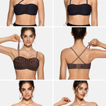 Vertvie Womens Strapless Bra Jelly Push Up Seamless Bandeau Bra Wireless Non Slip Silicone Tube Top Bras Padded Bralette(Leopard Coffee,Small)