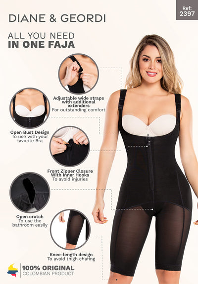 DIANE & GEORDI 2397 Fajas Colombianas Reductoras y Moldeadoras Post Surgery Liposuction Compression Garments Full Body Shaper for Women Black M