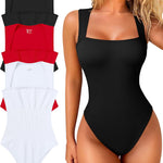 OQQ Women's 3 Piece Bodysuits Sexy Ribbed Strappy Square Neck Sleeveless Tummy Control Tank Tops Bodysuits