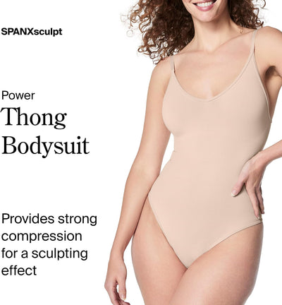 SPANX SPANXsculpt Power Series Thong Bodysuit - Soft, Seamless Shapewear for Women - Adjustable Straps - Snap Closure